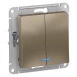 Выключатель двухклавишный Schneider Electric Atlas Design с подсветкой, шампань