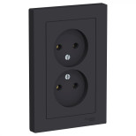 Розетка двойная Schneider Electric Atlas Design без заземления, в сборе, карбон