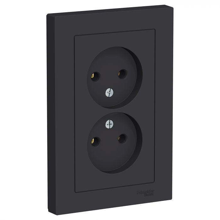Розетка двойная Schneider Electric Atlas Design без заземления, в сборе, карбон