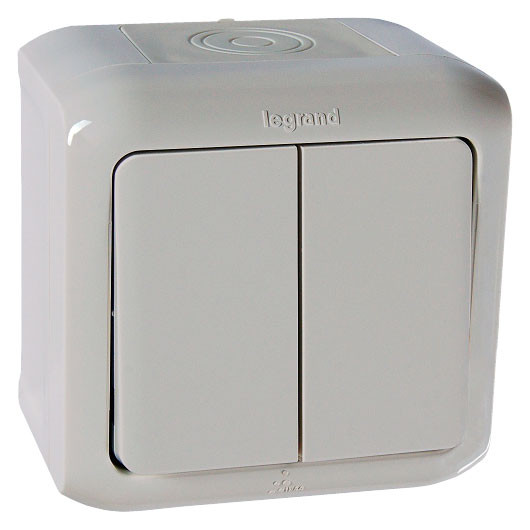 Выключатель двухклавишный Legrand Quteo серый IP44 782332