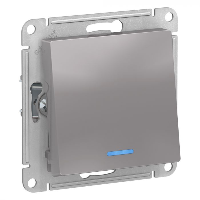 Переключатель одноклавишный Schneider Electric Atlas Design с подсветкой, алюминий