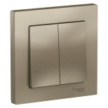 Выключатель двухклавишный Schneider Electric Atlas Design в сборе с рамкой, шампань