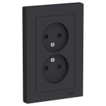 Розетка двойная Schneider Electric Atlas Design со шторками, без заземления, в сборе, карбон