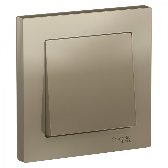 Выключатель одноклавишный Schneider Electric Atlas Design в сборе с рамкой, шампань