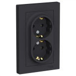 Розетка двойная Schneider Electric Atlas Design в сборе, карбон