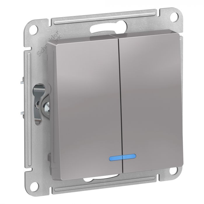 Выключатель двухклавишный Schneider Electric Atlas Design с подсветкой, алюминий