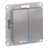 Выключатель двухклавишный Schneider Electric Atlas Design с подсветкой, алюминий
