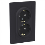 Розетка двойная Schneider Electric Atlas Design со шторками, в сборе, карбон