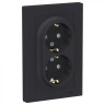 Розетка двойная Schneider Electric Atlas Design со шторками, в сборе, карбон