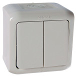 Переключатель двухклавишный Legrand Quteo серый IP44 782331