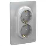 Розетка двойная Schneider Electric Unica New с заземлением, алюминий
