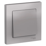 Выключатель одноклавишный Schneider Electric Atlas Design в сборе с рамкой, алюминий