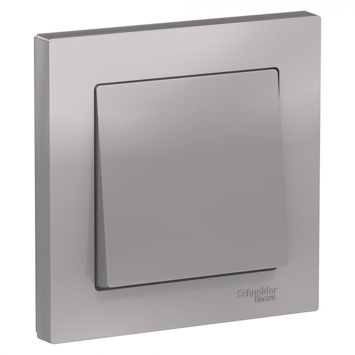 Выключатель одноклавишный Schneider Electric Atlas Design в сборе с рамкой, алюминий