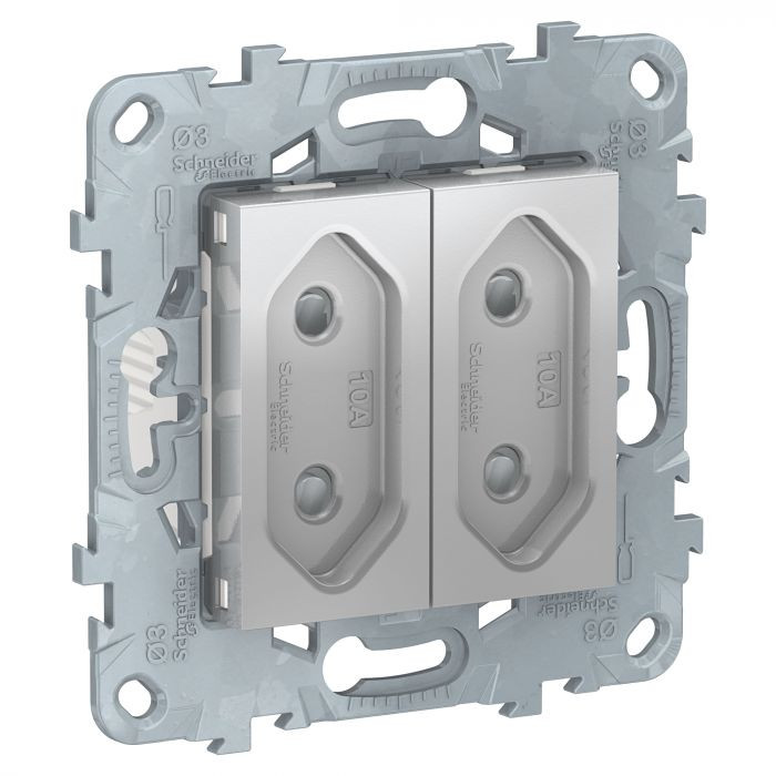 Розетка силовая Schneider Electric Unica New 2х2К на 2 модуля, алюминий