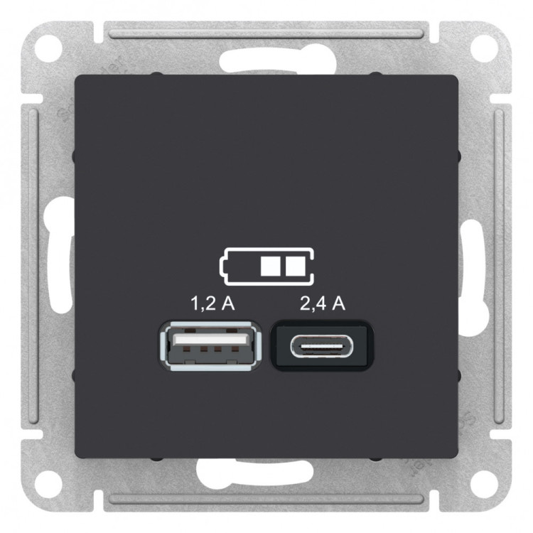 Зарядное устройство USB+Type C Schneider Electric Atlas Design карбон