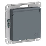 Розетка силовая Schneider Electric Atlas Design со шторками и крышкой, грифель