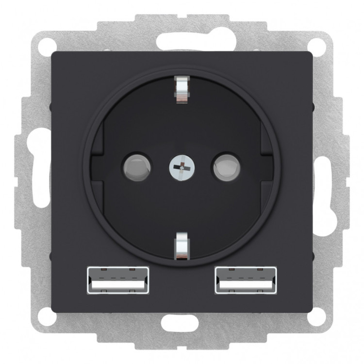Розетка силовая+USB Schneider Electric Atlas Design карбон