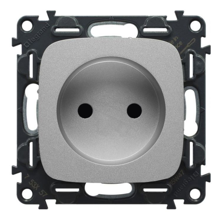 Розетка силовая Legrand Valena Allure 2K со шторками, алюминий 753016+754977