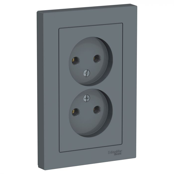 Розетка двойная Schneider Electric Atlas Design без заземления, в сборе, грифель