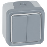 Переключатель двухклавишный Legrand Plexo IP55 на 2 направления, в сборе, серый 069715