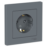 Розетка силовая Schneider Electric Atlas Design со шторками, в сборе, грифель