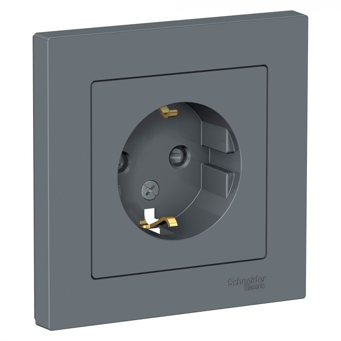 Розетка силовая Schneider Electric Atlas Design со шторками, в сборе, грифель