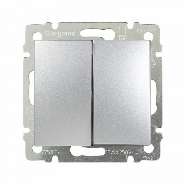 Выключатель двухклавишный Legrand Valena Classic алюминий 770105