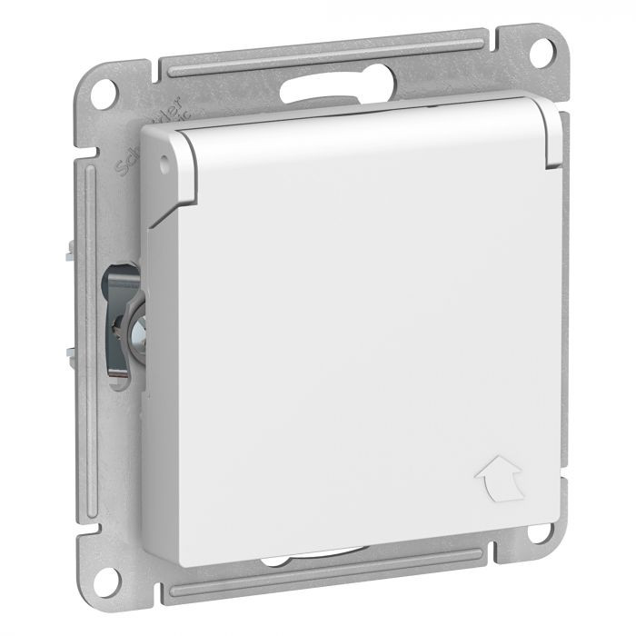Розетка силовая Schneider Electric Atlas Design со шторками и крышкой, белая