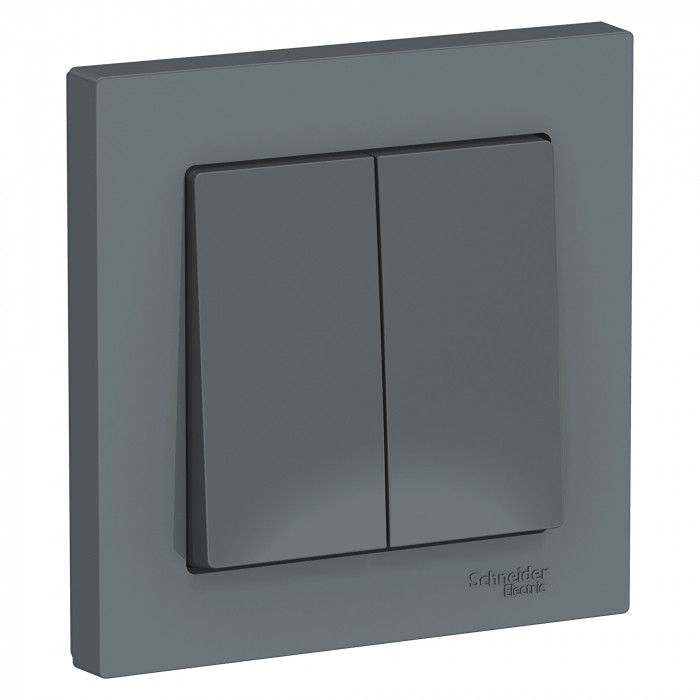 Выключатель двухклавишный Schneider Electric Atlas Design в сборе с рамкой, грифель