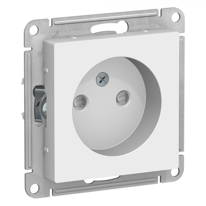 Розетка силовая Schneider Electric Atlas Design со шторками, без заземления, белая