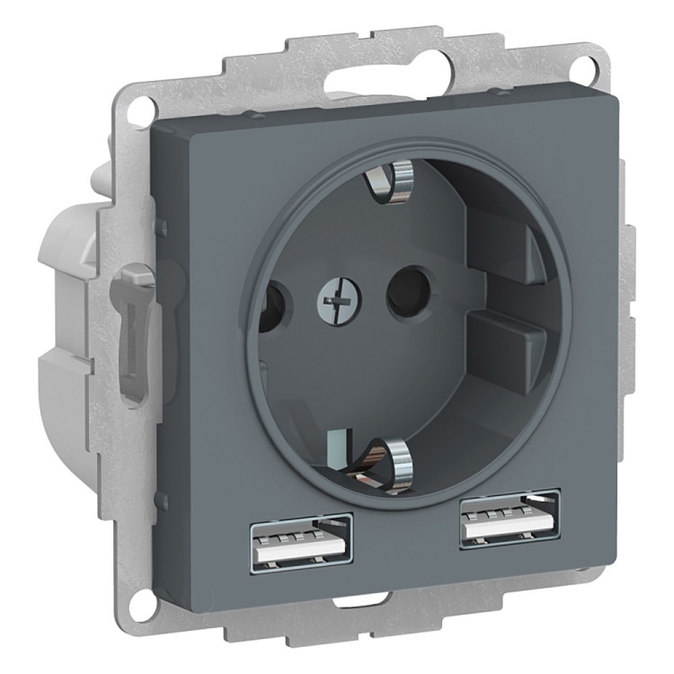 Розетка силовая+USB Schneider Electric Atlas Design грифель
