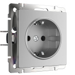 Розетка Werkel с заземлением и шторками серебряный WL06-SKGS-01-IP44 4690389053900
