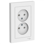 Розетка двойная Schneider Electric Atlas Design со шторками, без заземления, в сборе, белая