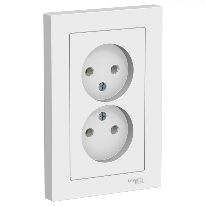 Розетка двойная Schneider Electric Atlas Design со шторками, без заземления, в сборе, белая