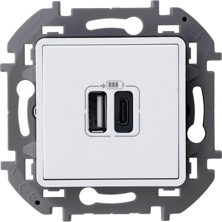 Зарядное устройство USB+A-C Legrand Inspiria белое, 673760
