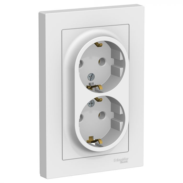 Розетка двойная Schneider Electric Atlas Design со шторками, в сборе, белая