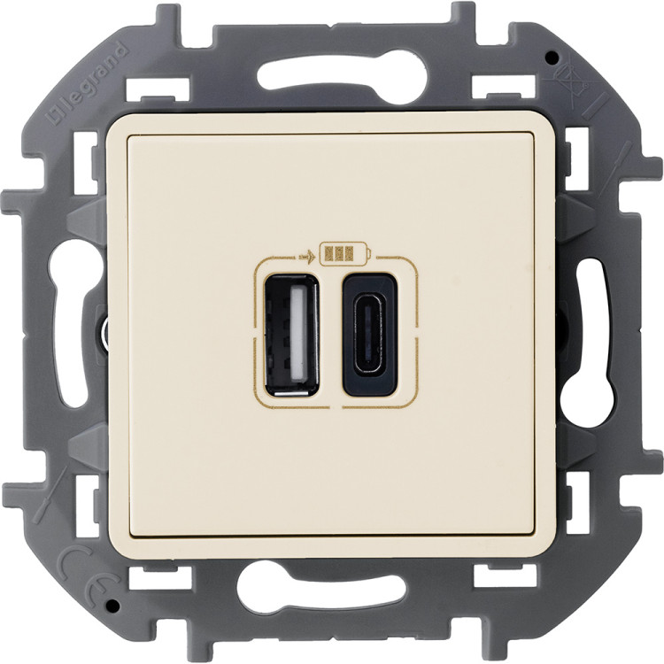 Зарядное устройство USB+A-C Legrand Inspiria слоновая кость, 673761