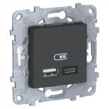 Зарядное устройство USB+Type C Schneider Electric Unica New антрацит