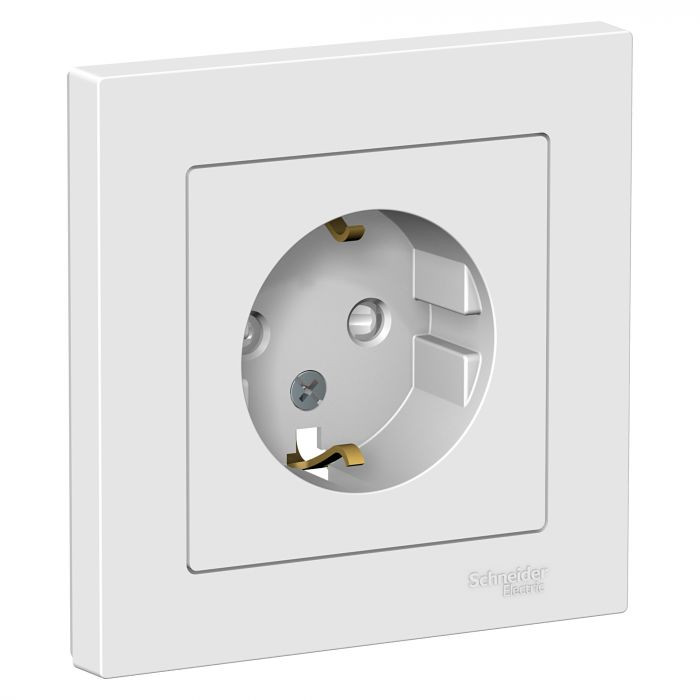 Розетка силовая Schneider Electric Atlas Design со шторками, в сборе, белая