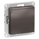 Розетка силовая Schneider Electric Atlas Design со шторками и крышкой, мокко
