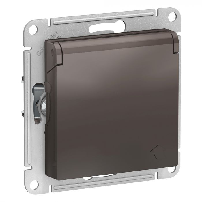 Розетка силовая Schneider Electric Atlas Design со шторками и крышкой, мокко