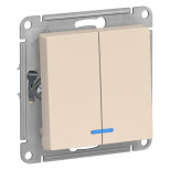 Выключатель двухклавишный Schneider Electric Atlas Design с подсветкой, бежевый