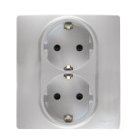 Розетка двойная Legrand Etika 2x2K+3 со шторками, алюминий 672433