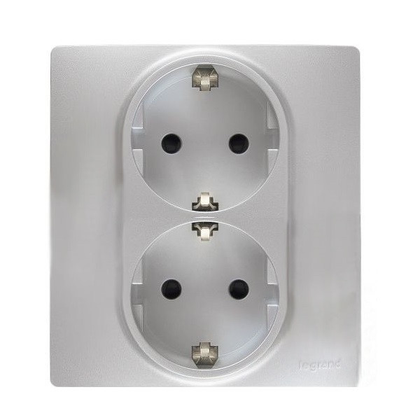 Розетка двойная Legrand Etika 2x2K+3 со шторками, алюминий 672433