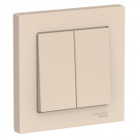 Выключатель двухклавишный Schneider Electric Atlas Design в сборе с рамкой, бежевый