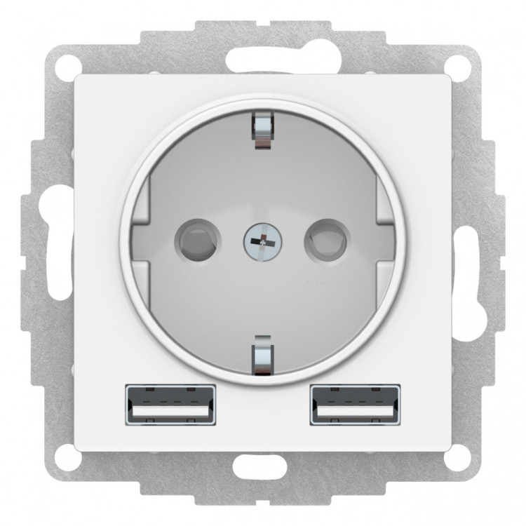 Розетка силовая+USB Schneider Electric Atlas Design белая
