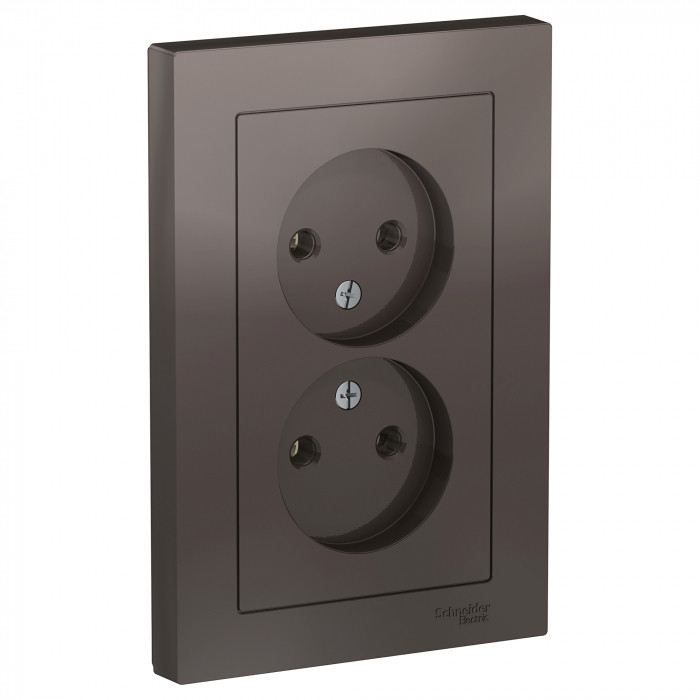 Розетка двойная Schneider Electric Atlas Design со шторками, без заземления, в сборе, мокко