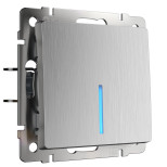 Выключатель Werkel одноклавишный с подсветкой серебряный рифленый WL09-SW-1G-LED 4690389085130