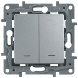 Выключатель двухклавишный Legrand Etika с подсветкой, алюминий 672404