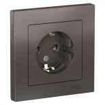 Розетка силовая Schneider Electric Atlas Design со шторками, в сборе, мокко